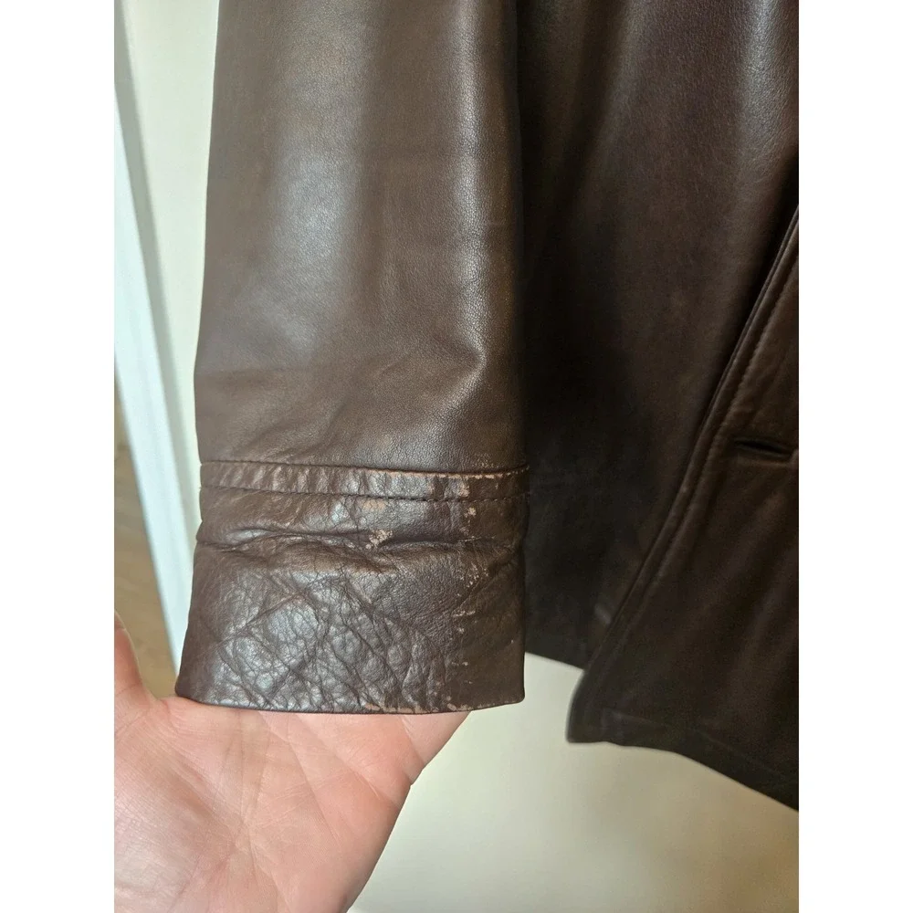 Gap Vintage Y2K Brown Leather Car Coat Driving Jacket Mens Large Oversized 2002